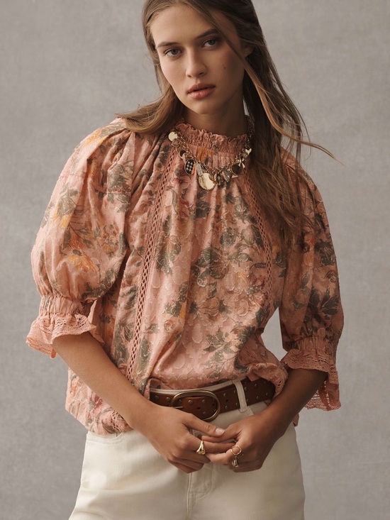 Pilcro Tops - Pilcro Dusty Rose Floral Puff Sleeve Blouse